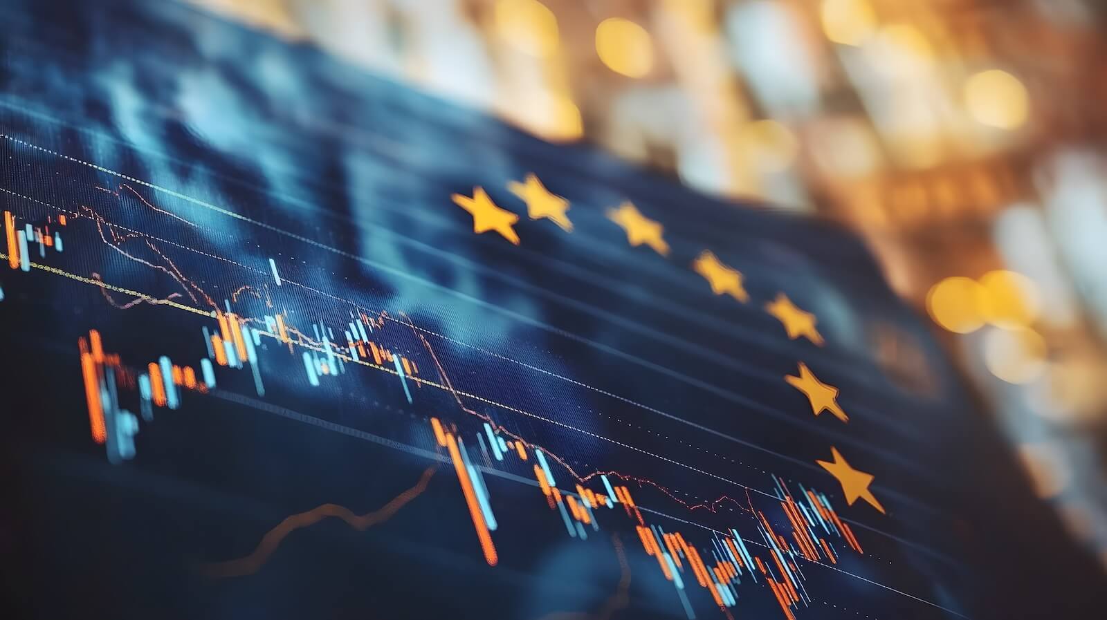 EU flag with stock price chart