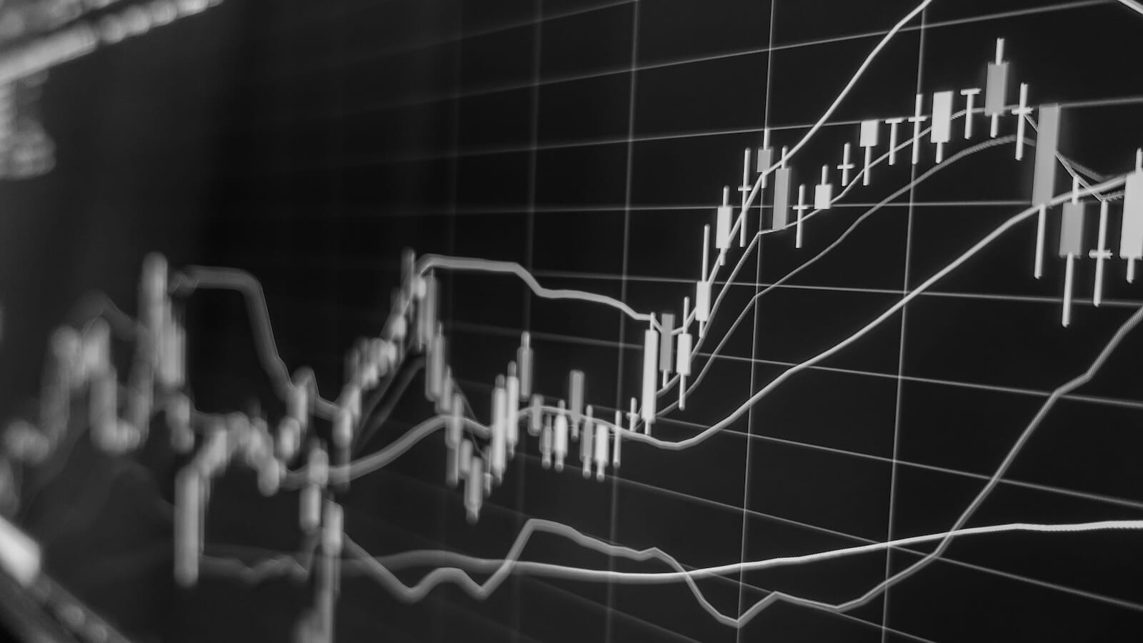 Chart of stock price overlaid with Bands and other averages