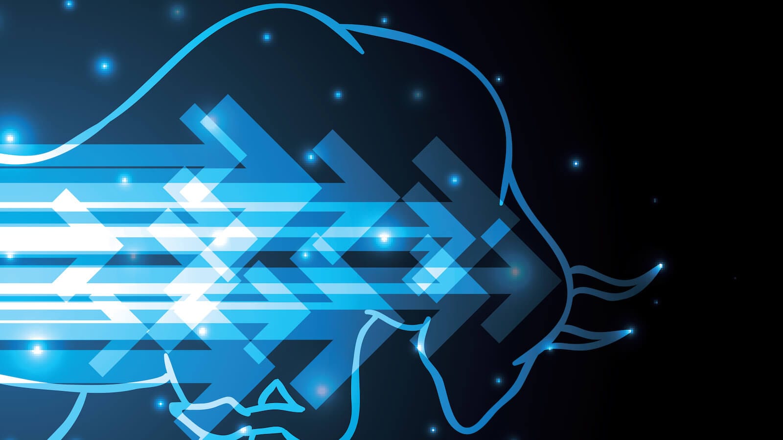 illustration of bull charging with arrows pointing right