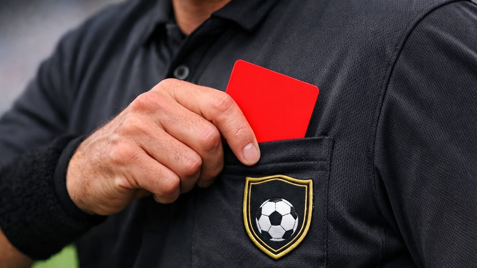 Soccer referee about to issue a red card