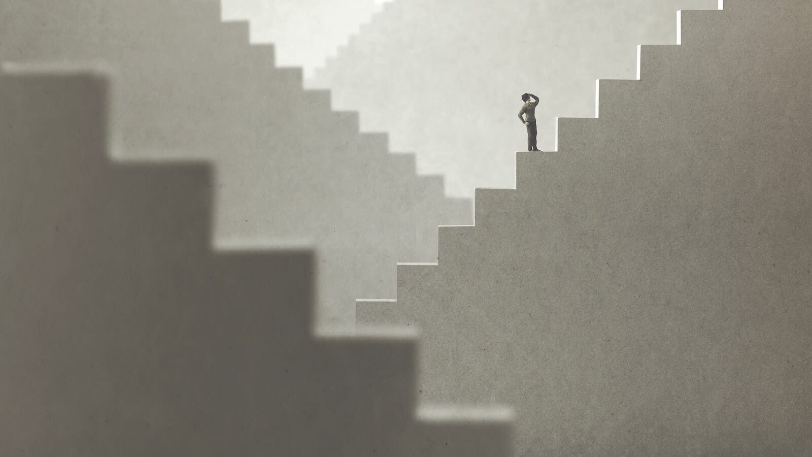 Person climbing stairs: looking up to see if it's clear to keep climbing