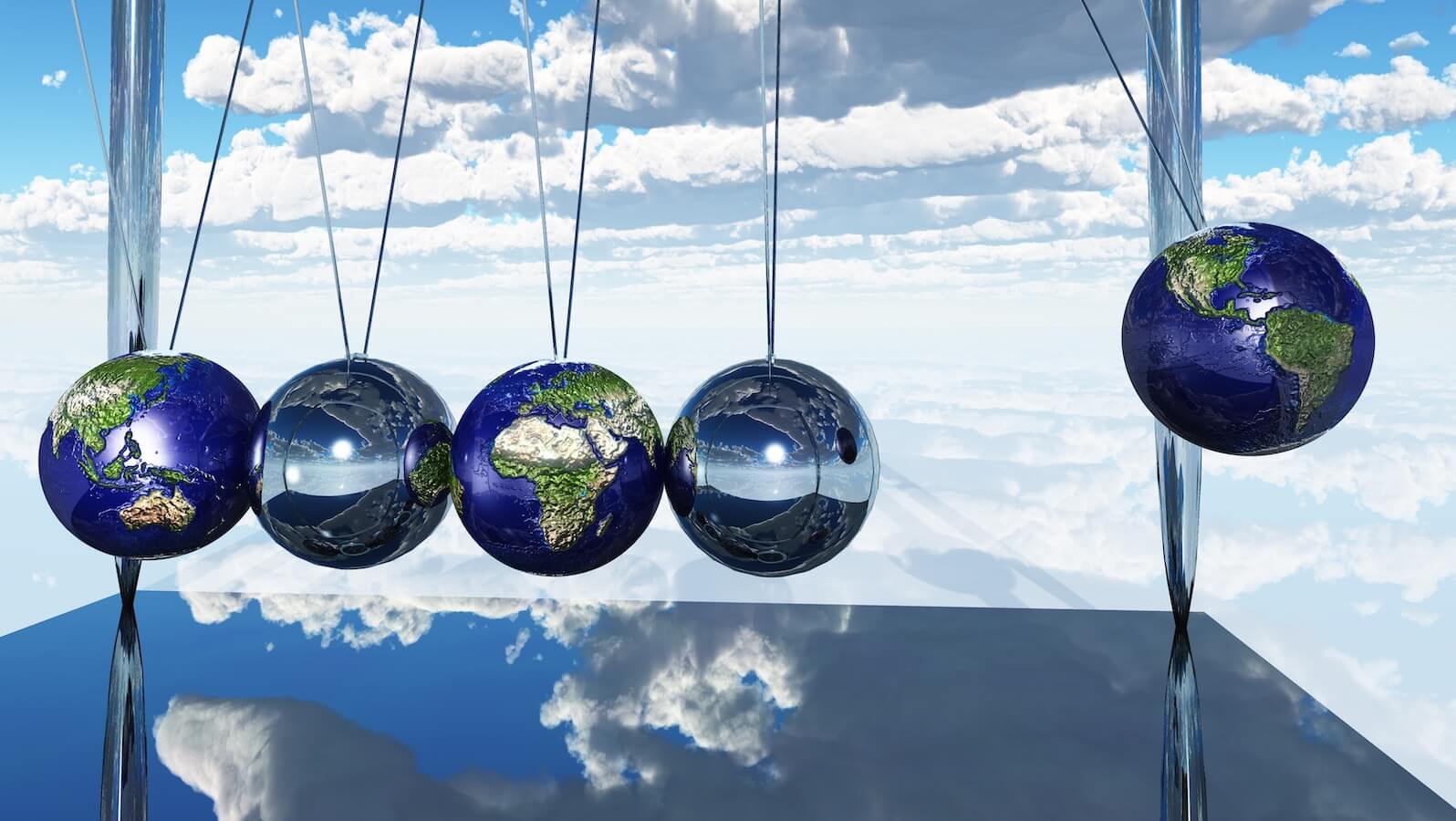 Newton's cradle with globes: global equities