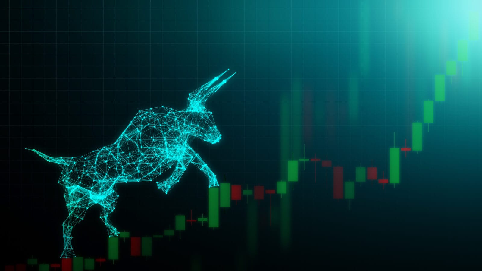 Bull climbing up candlestick bar chart