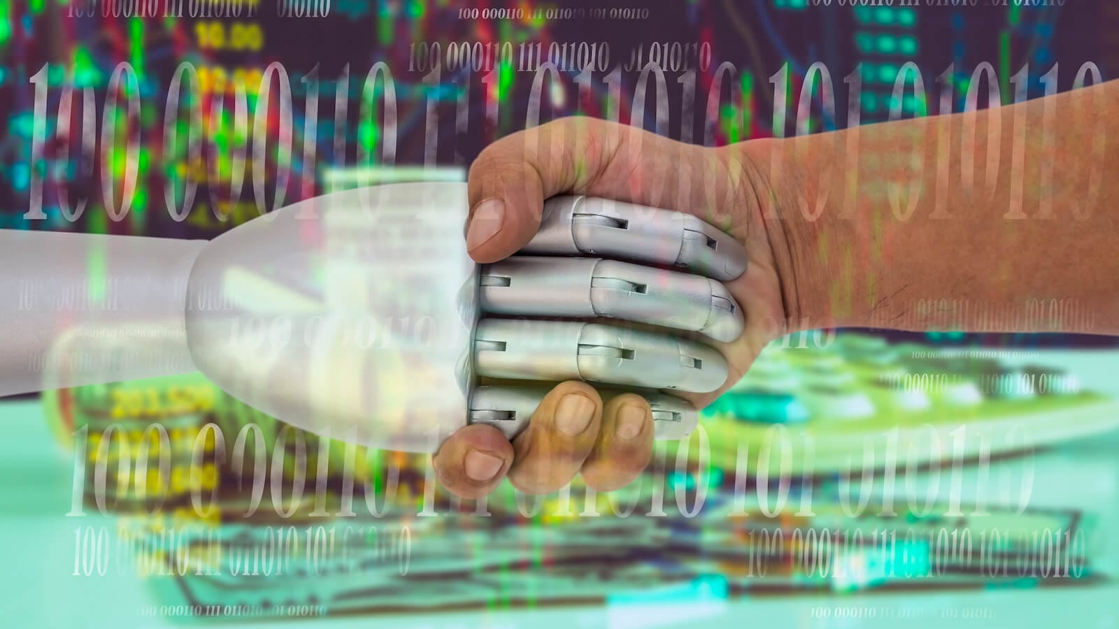 Robotic hand shaking human hand