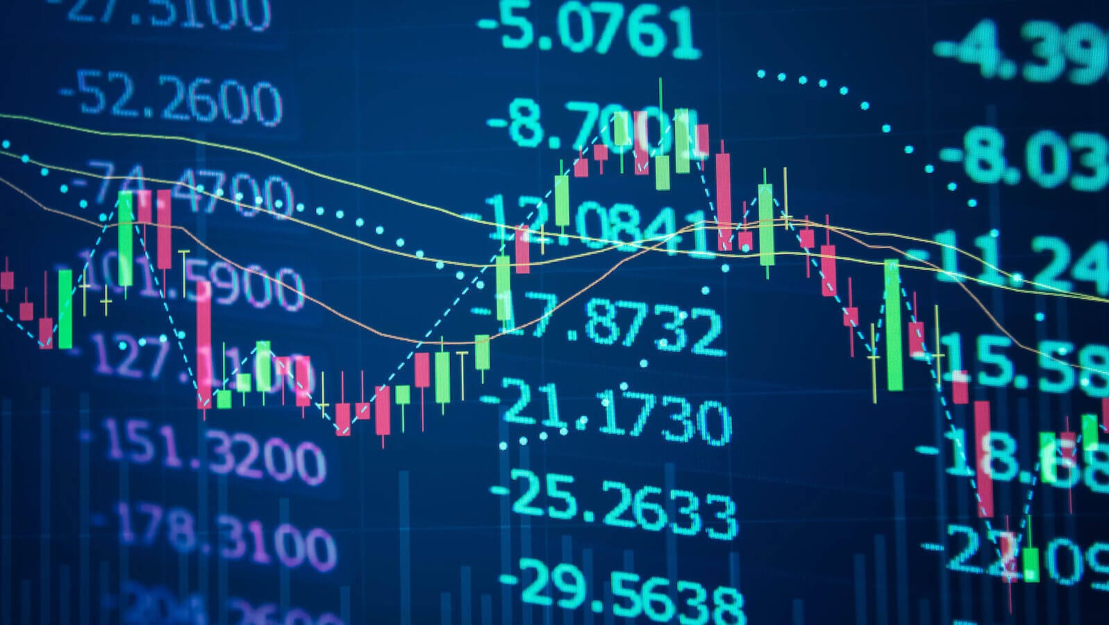 Stock quote board with chart overlay