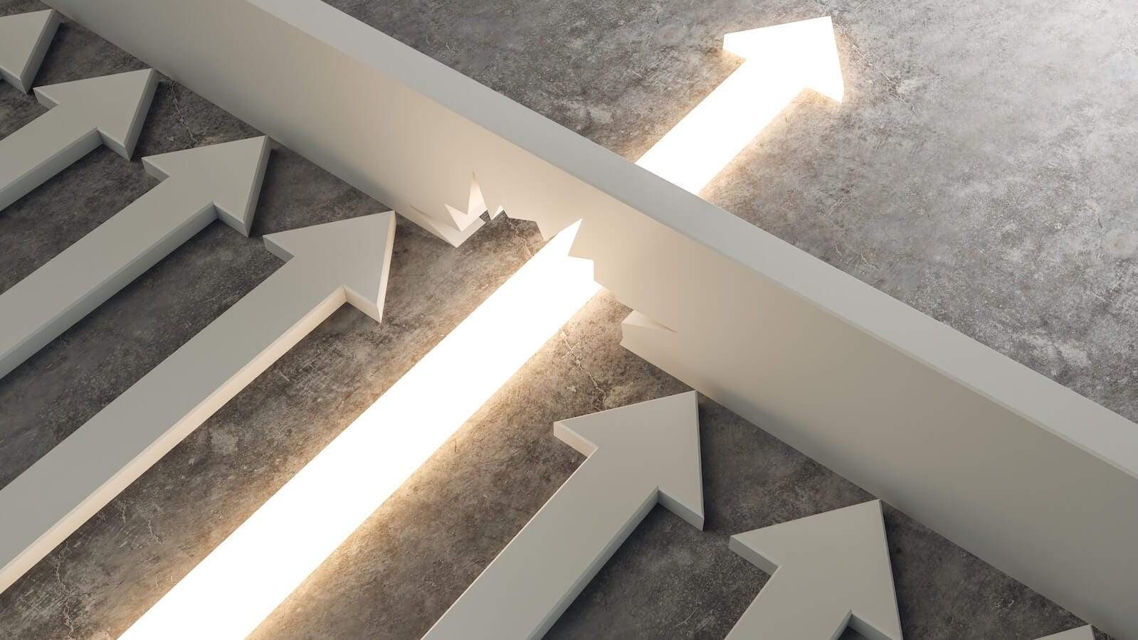 Arrow breaking through a board while others are stationary: Nasdaq breaks out