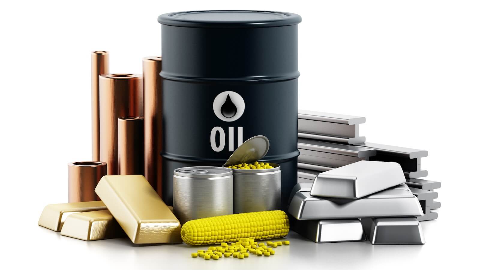 Commodities: gold, oil, corn, copper, silver