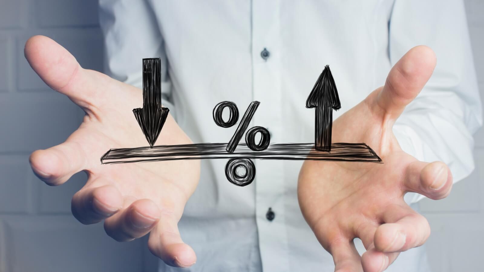 sketch of bond yields on balance held between two hands: bonds have bottomed
