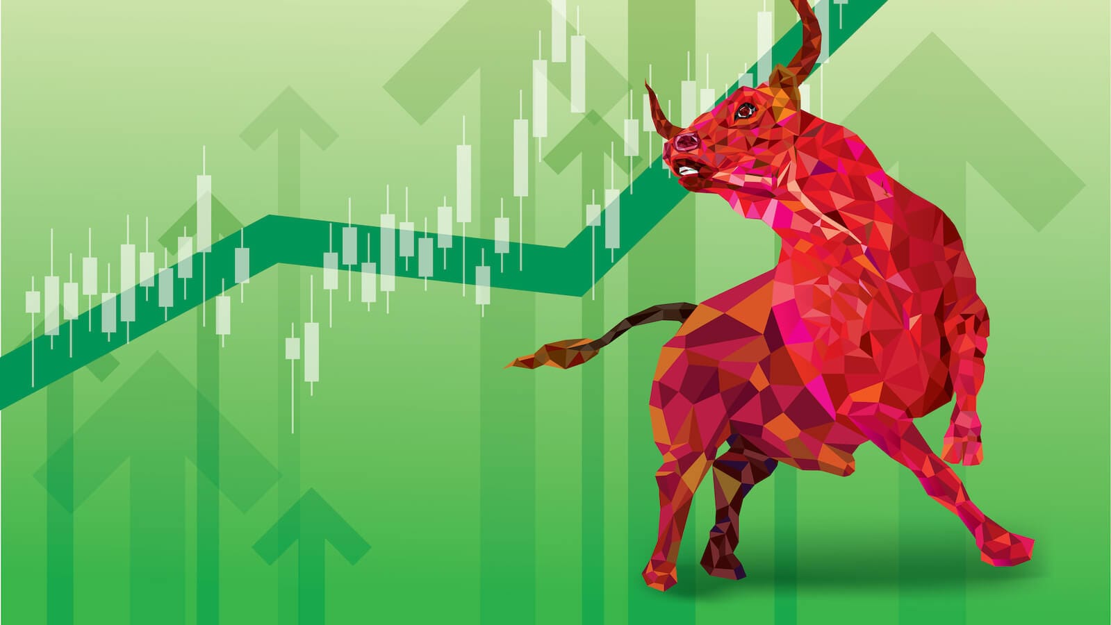 a red AI generated bull with a stock chart in background: Tis the season to be bullish