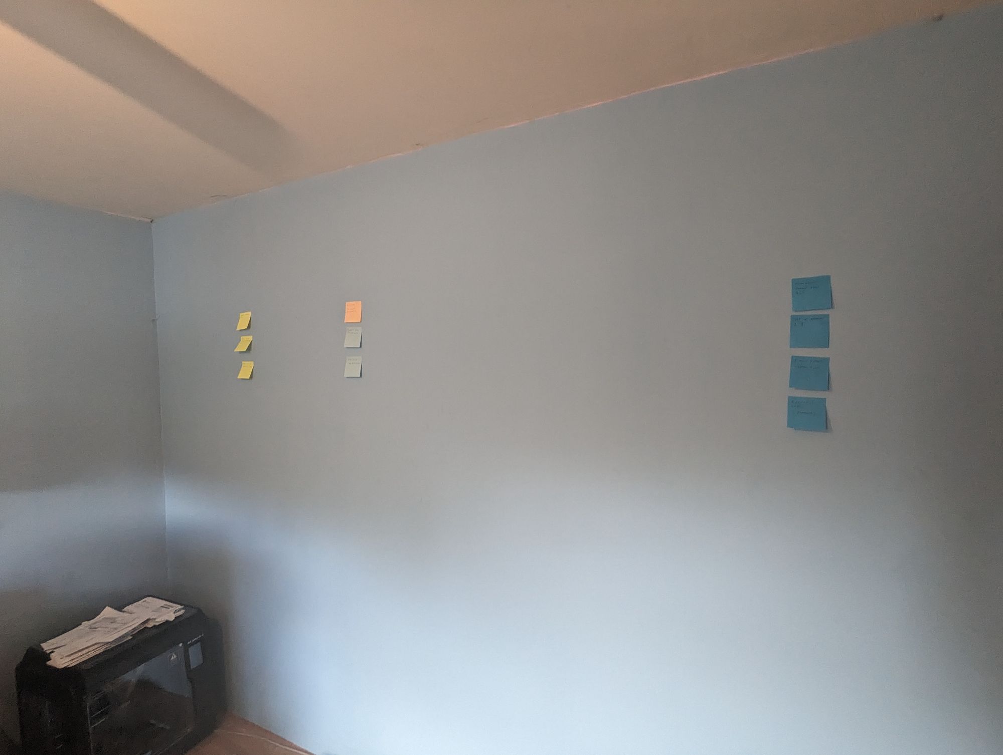 Post it notes stuck on a light blue wall