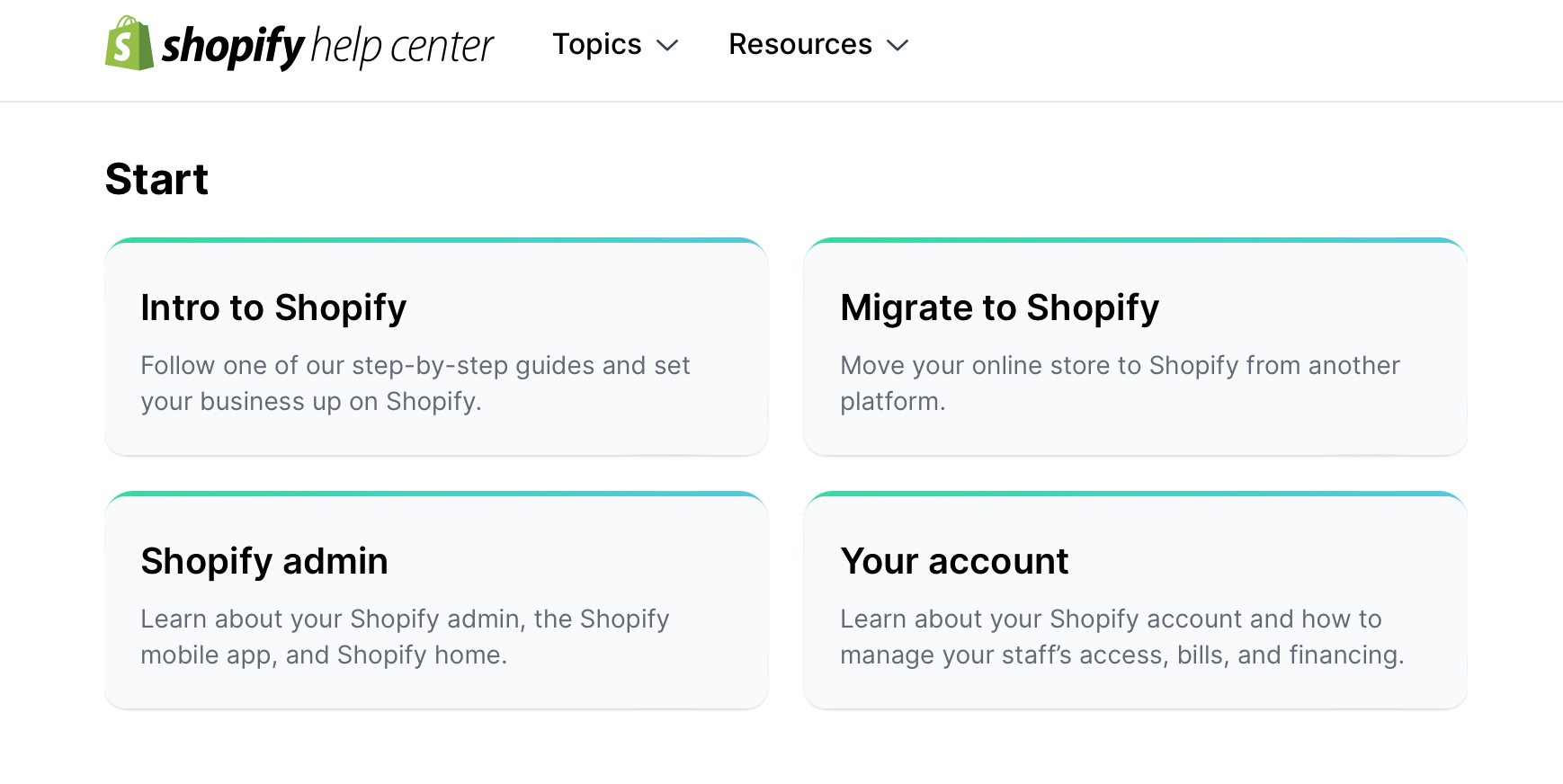 Shopify's Knowledge Base screenshot