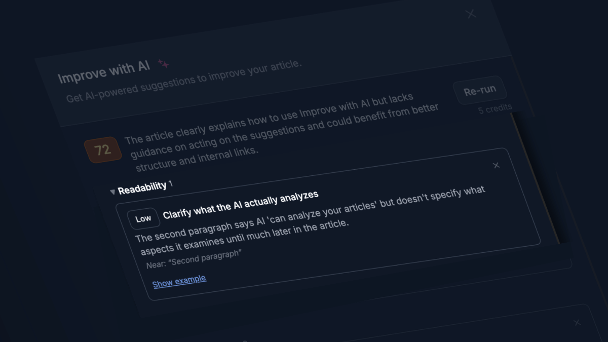 Skewed image of the Improve with AI HelpDocs feature