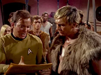 Captain Kirk reads the preamble to the U.S. Constitution of Yang leader Cloud William in Star Trek: The Omega Glory