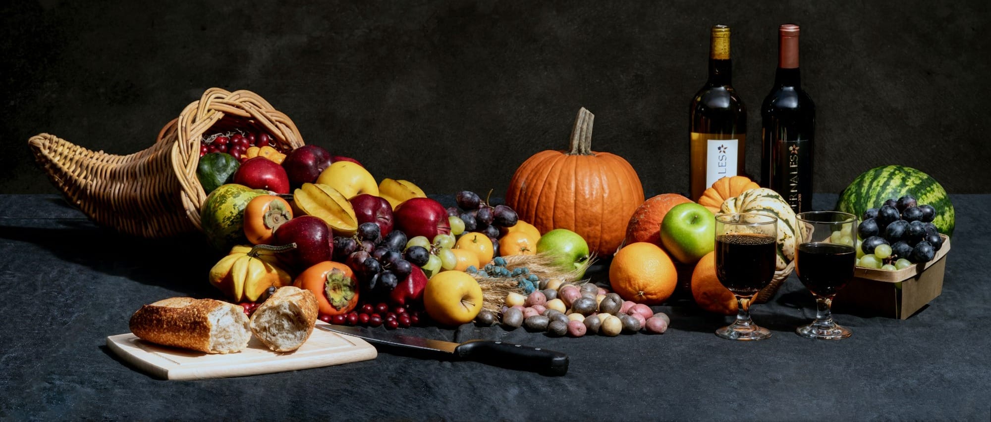 pumpkin and bottles on table