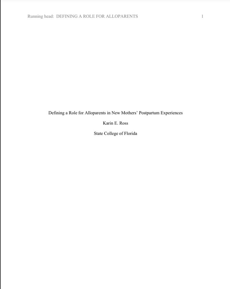 Original Alloparenting Research Proposal for State College of Florida ISS 3300 Research Course
