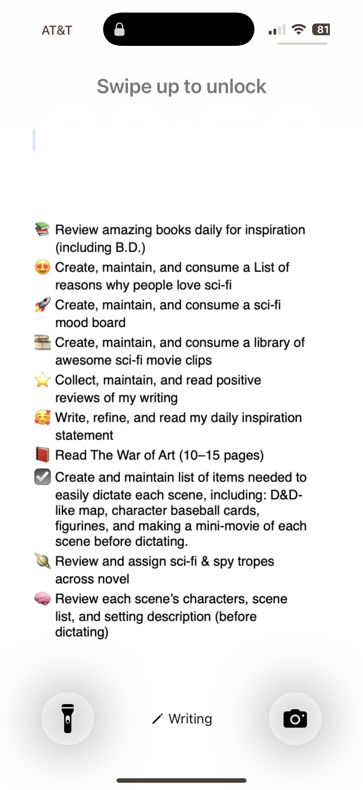 My iPhone wallpaper, which is only visible when my Writing focus mode is enabled.
