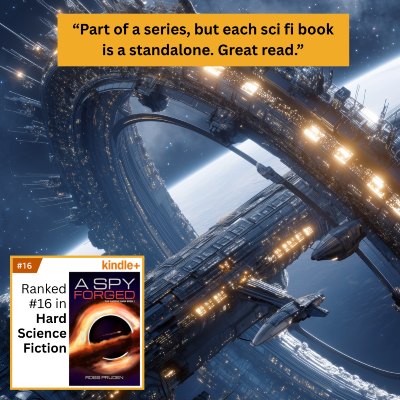 Space station image with inset of kindle cover. Plus a quote at the top.