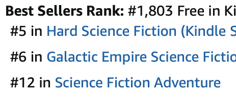 The author's best ranking on Amazon for A Spy Forged: #5 in Hard Science Fiction.