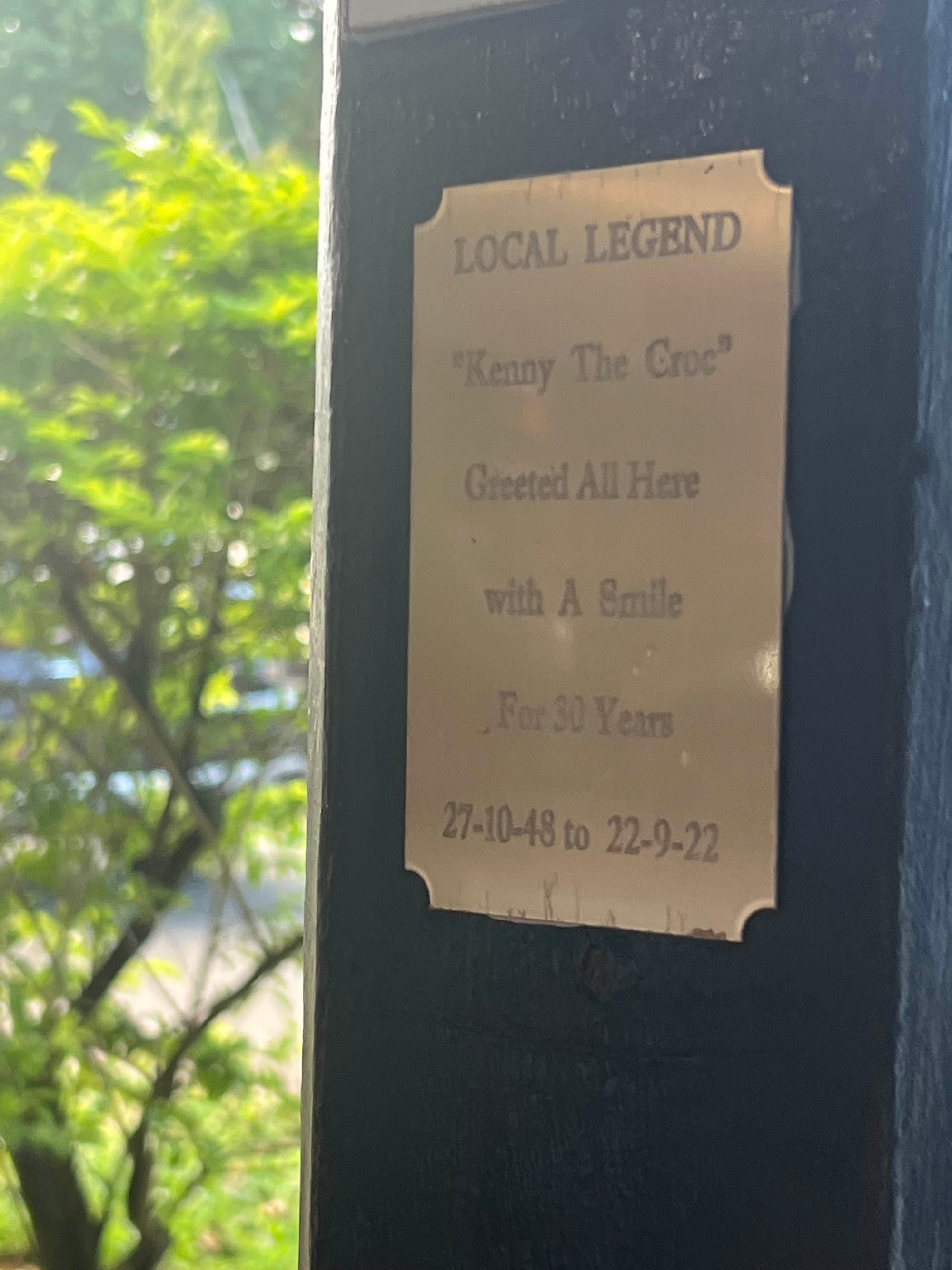 Local Legend Kenny "The Croc" Plaq at The Central Hotel Port Douglas