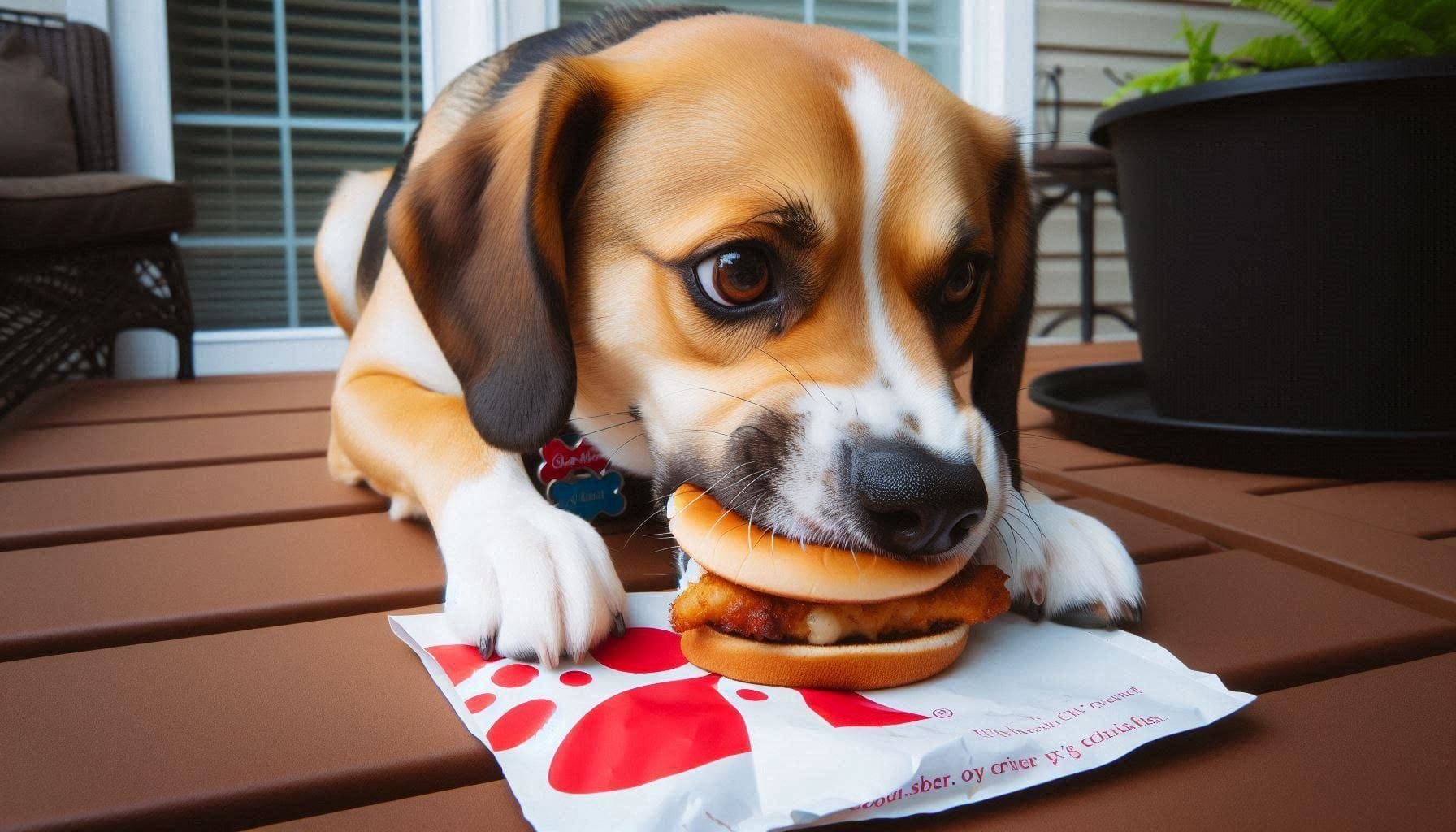 Dog Eating Chick-fil-A Chicken Sandwich