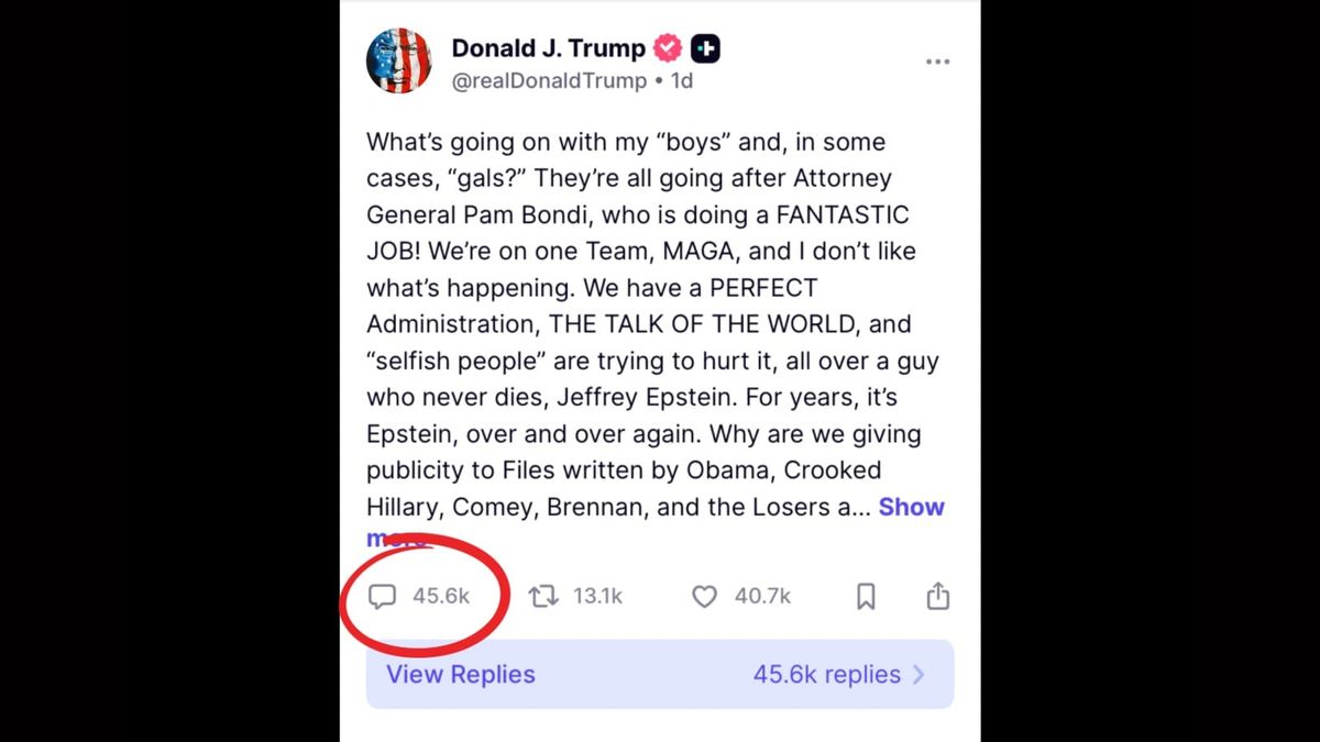 Trump Pro-Bondi Post Ratioed on Truth Social