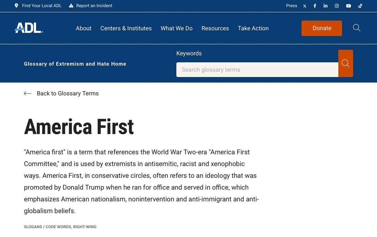 ADL Labels “America First” as “Hate Speech”
