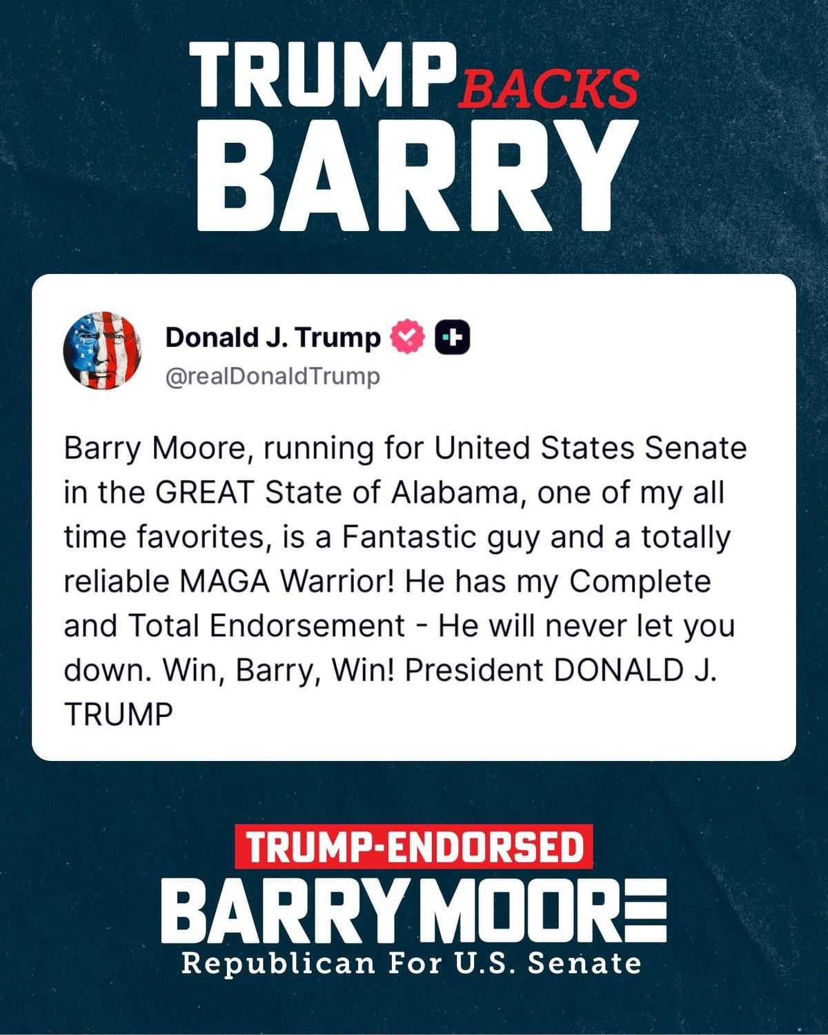 President Trump will hold tel-e-rally for Congressman Barry Moore Monday night