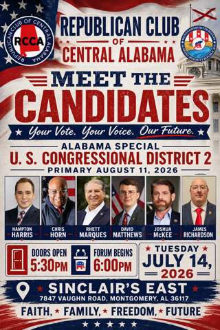 Republican Club of Central Alabama to Host AL-2 Forum July 14