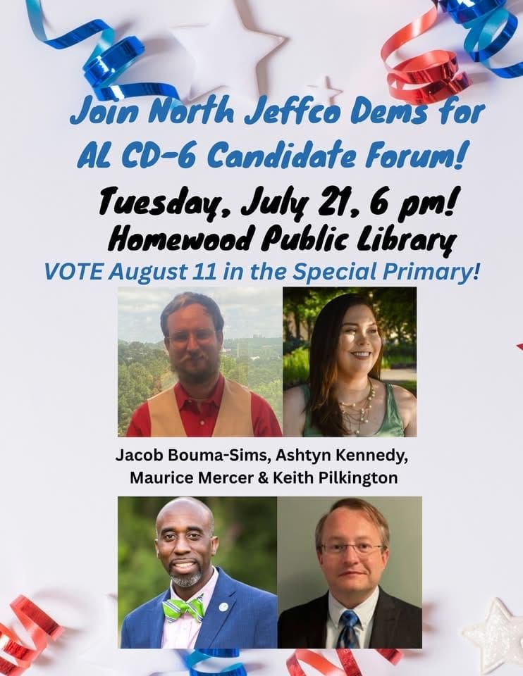 North Jefferson Democrats to Host AL-6 Candidate Forum July 21