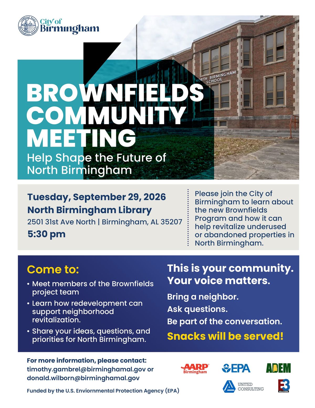 The City of Birmingham to host Brownfields Community Meeting in North Birmingham