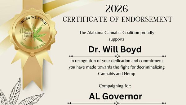 Alabama Cannabis Coalition Endorses Dr. Will Boyd in 2026 Governor’s Race