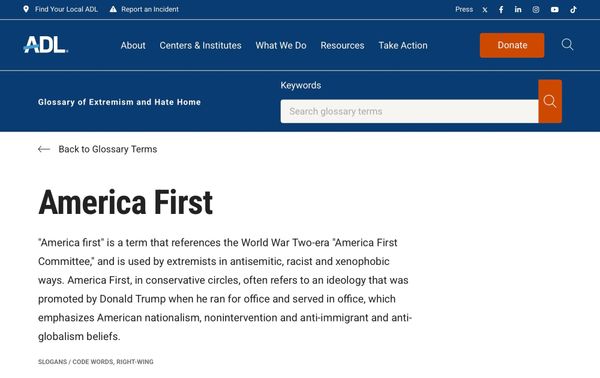 ADL Labels “America First” as “Hate Speech”