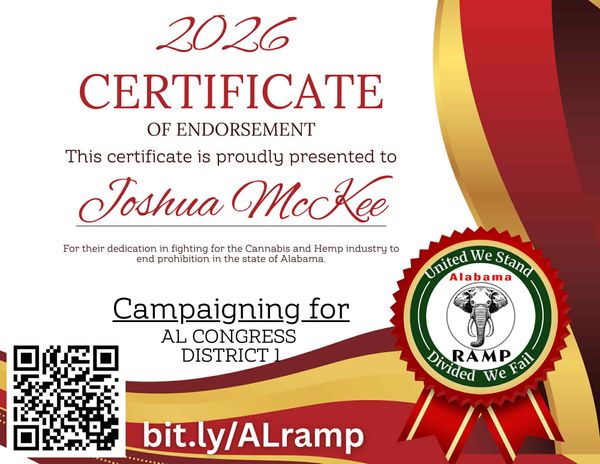Alabama Republicans Against Marijuana Prohibition Endorse Joshua McKee in AL-1 Congressional Race