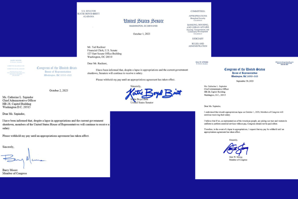 Britt, Moore, and Strong Refuse Pay During Federal Government Shutdown