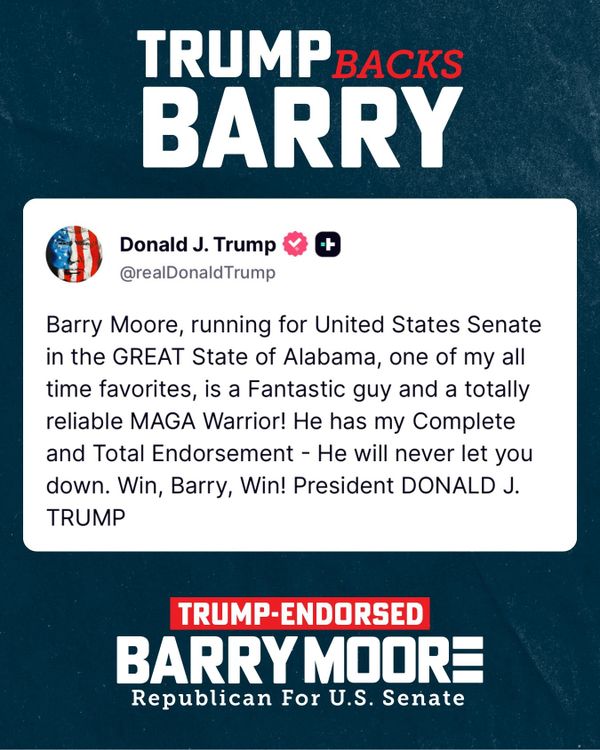 President Trump will hold tel-e-rally for Congressman Barry Moore Monday night