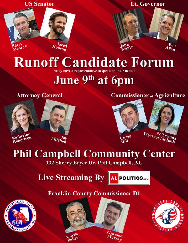 Republican Women of Franklin, Colbert Counties to Host Runoff Forum June 9