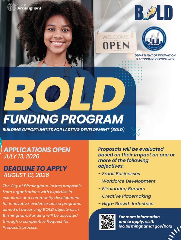 The City of Birmingham announces requests for proposals for BOLD 2027 funding program; to host information session on July 16