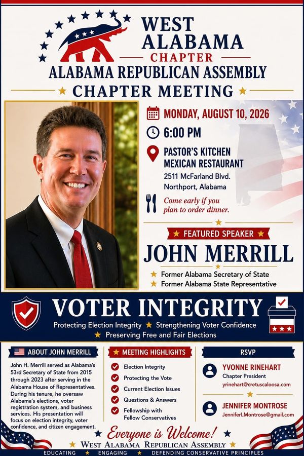 West Alabama Republican Assembly to Meet Aug 10