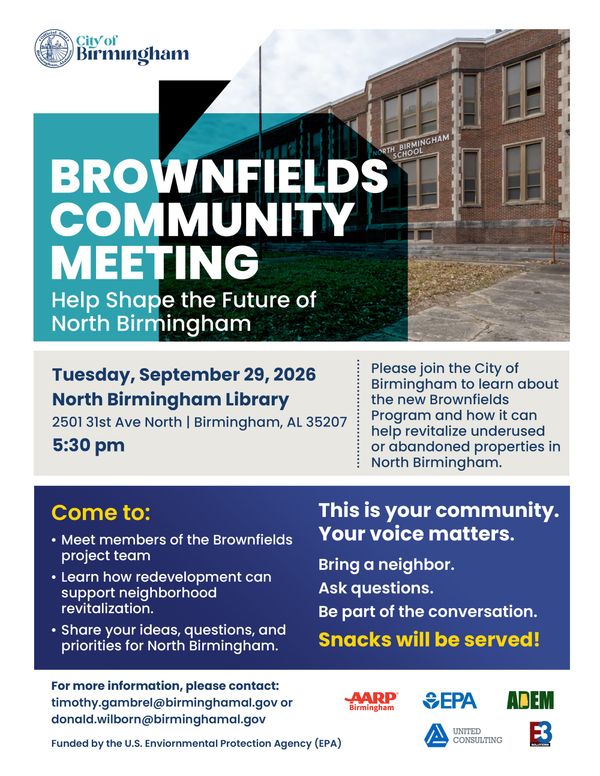 The City of Birmingham to host Brownfields Community Meeting in North Birmingham