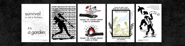 A collage of five 5x7 art prints featuring KTM quotes.