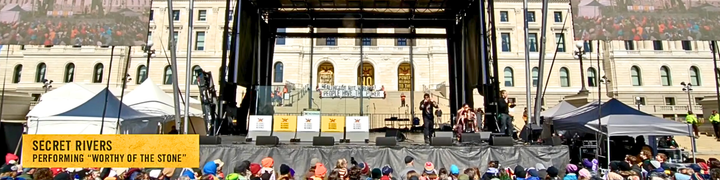 a photo of secret rivers performing at the MN state capitol for No Kings 3