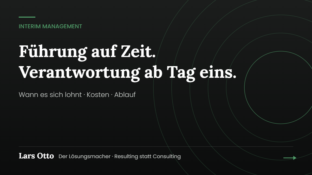 Titelgrafik Interim Management in Schwarz, Weiß und Grün