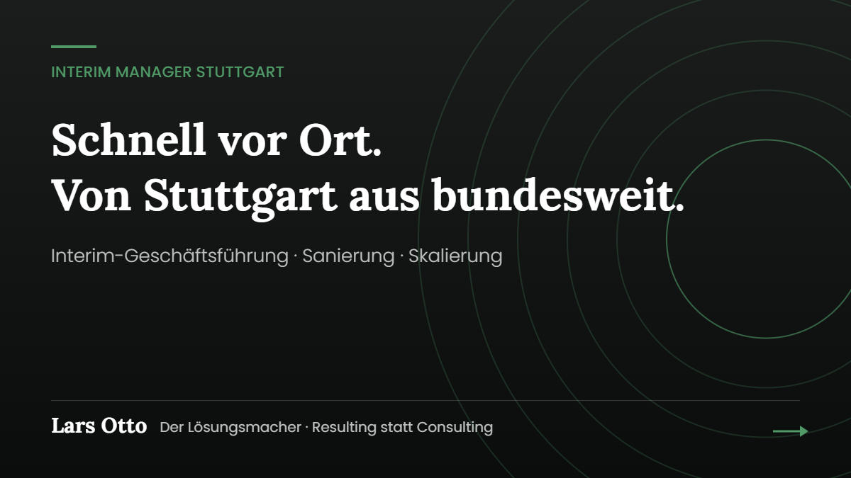Titelgrafik Interim Manager Stuttgart in Schwarz, Weiß und Grün