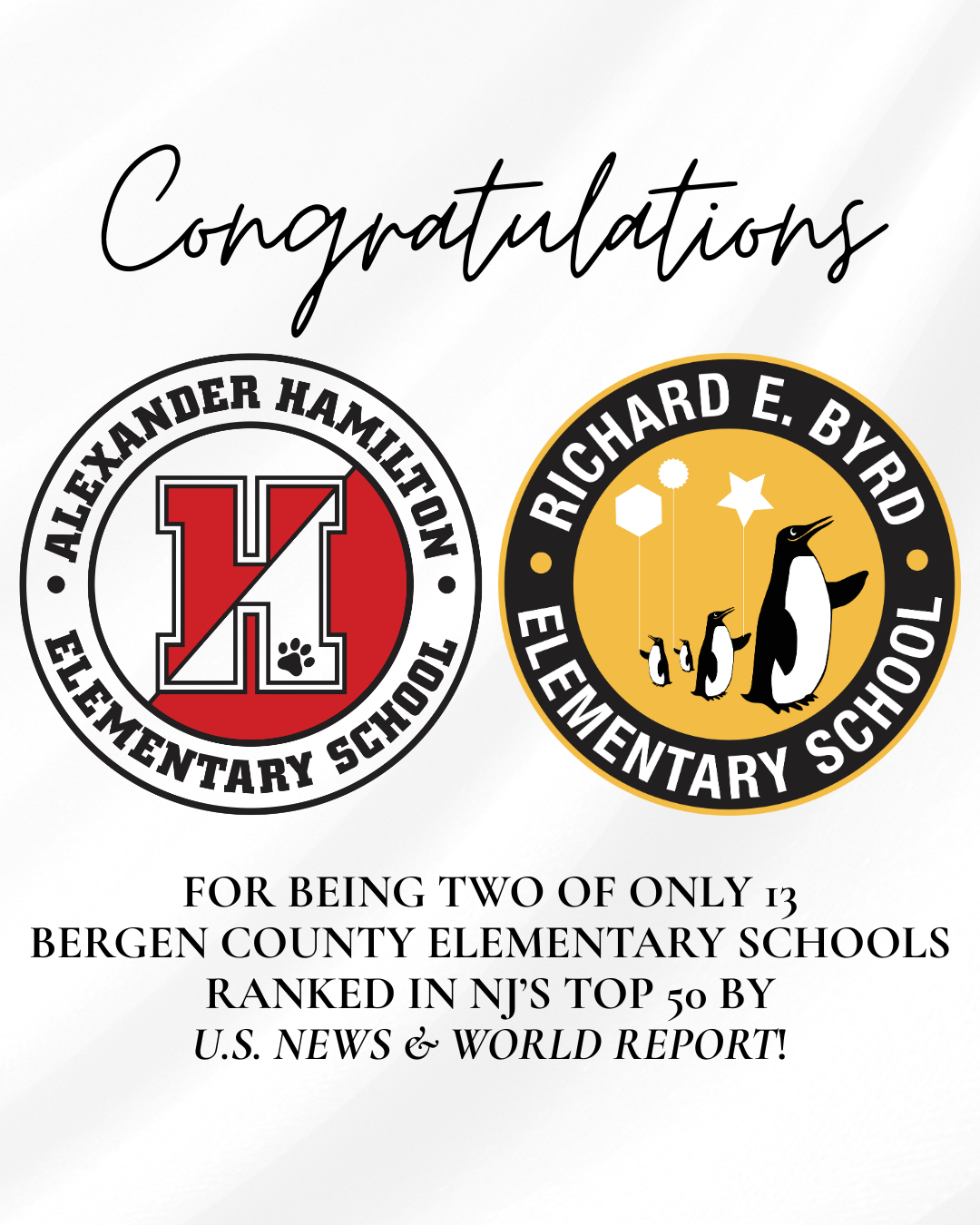 Hamilton and Byrd Named Among Top 50 Elementary Schools in New Jersey by U.S. News & World Report