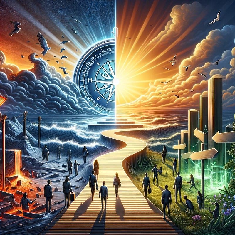 transformative journey of a tech startup from ethical compromise back to integrity and innovation. The illustration captures