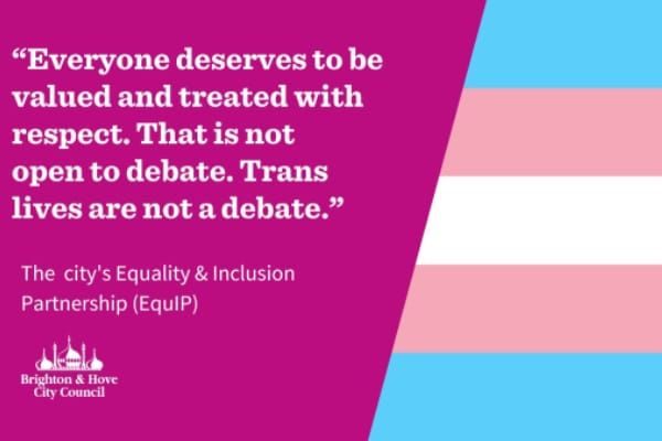Brighton & Hove Council fly trans flag on Town Hall with statement of unity and support from the city’s Equality & Inclusion Partnership 
