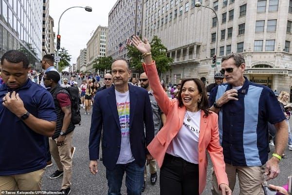 Kamala Harris becomes first vice-president to march at Pride