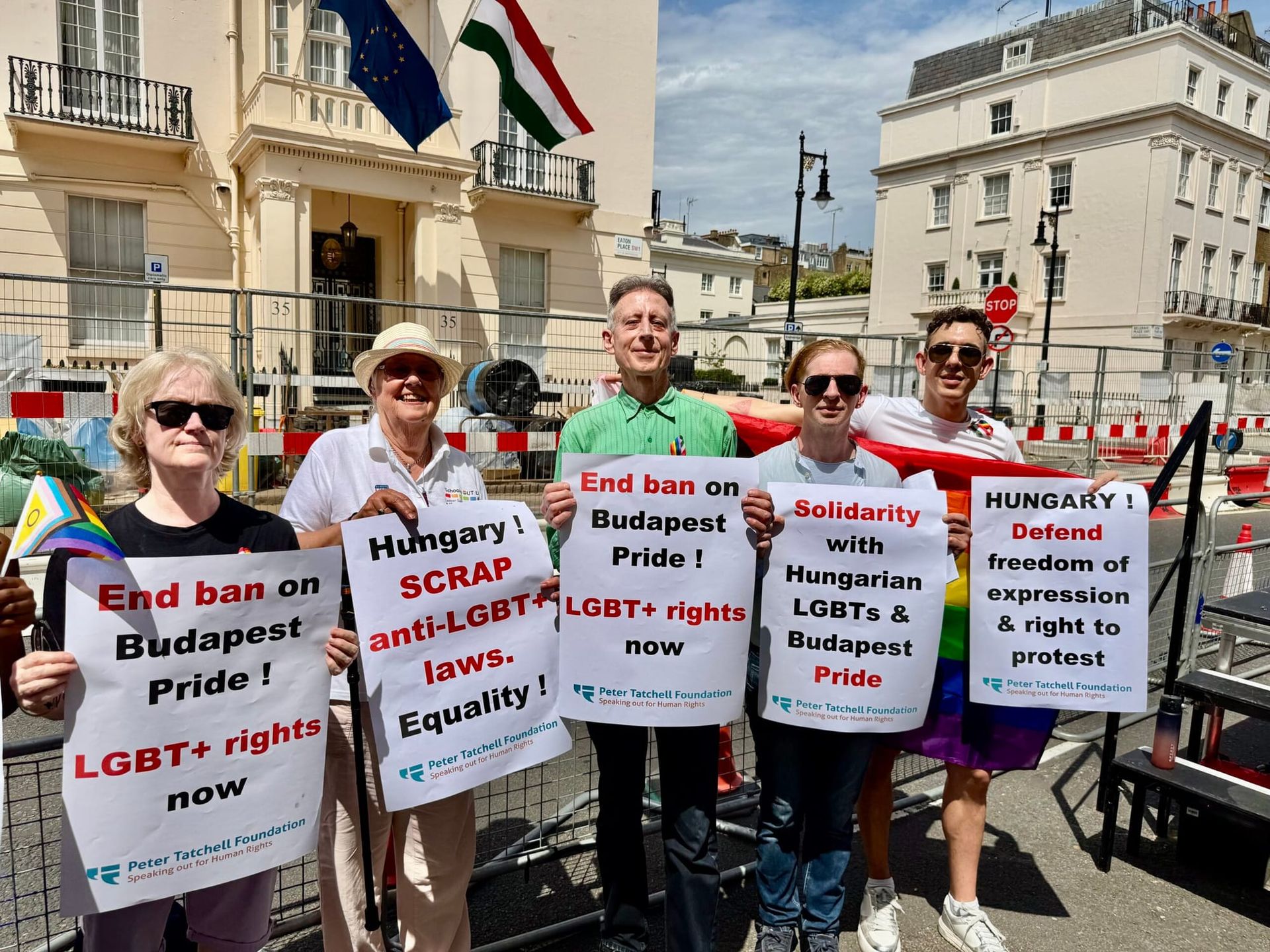 Hundreds of LGBTQ+ people and allies protest outside Hungarian Embassy over Budapest Pride ban