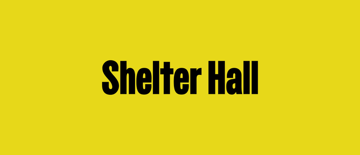 Shelter Hall logo on a yellow background