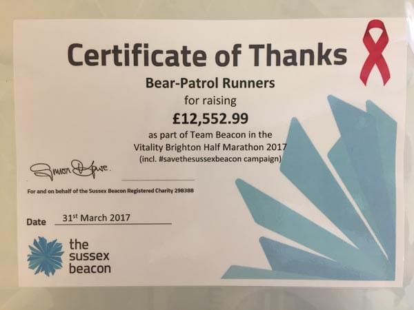Bear-Patrol raise £12,552,99 for Sussex Beacon
